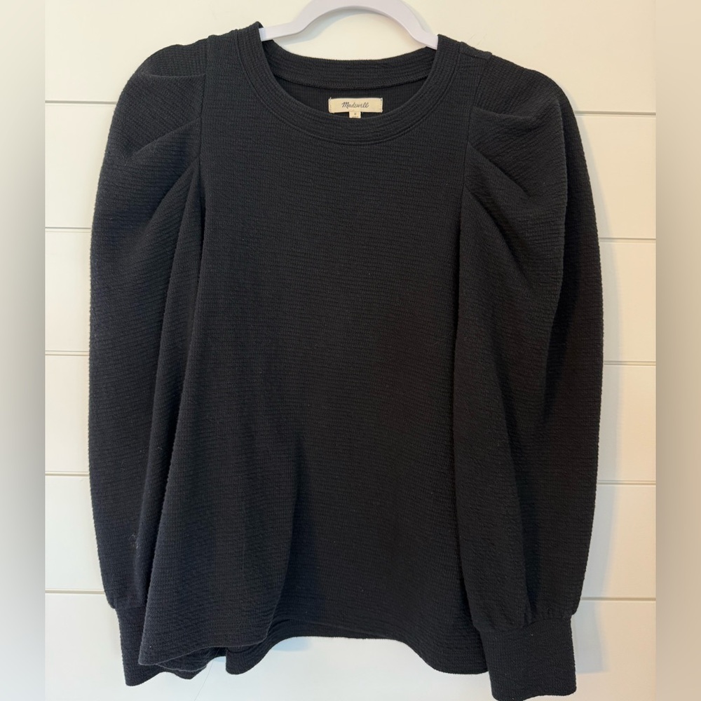 Madewell Pleated Balloon Statement sleeves textured top